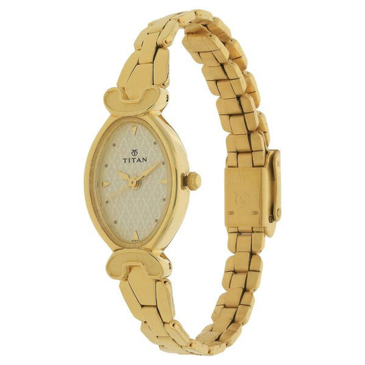 Titan 2454YM02 Analog Quartz Women’s Watch with Champagne Dial and Yellow-Gold Stainless Steel Strap