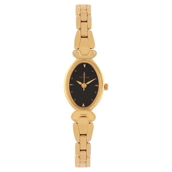 Titan 2454YM03 Black Dial Analog Watch for Women – Golden Stainless Steel Strap, Quartz Movement
