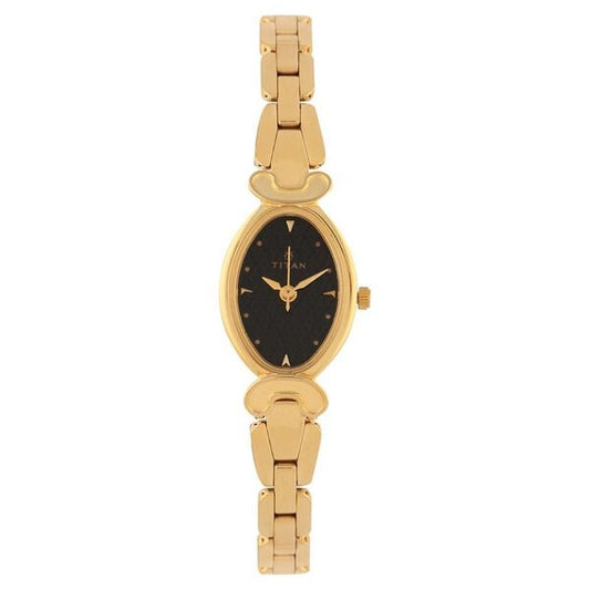 Titan 2454YM03 Black Dial Analog Watch for Women – Golden Stainless Steel Strap, Quartz Movement
