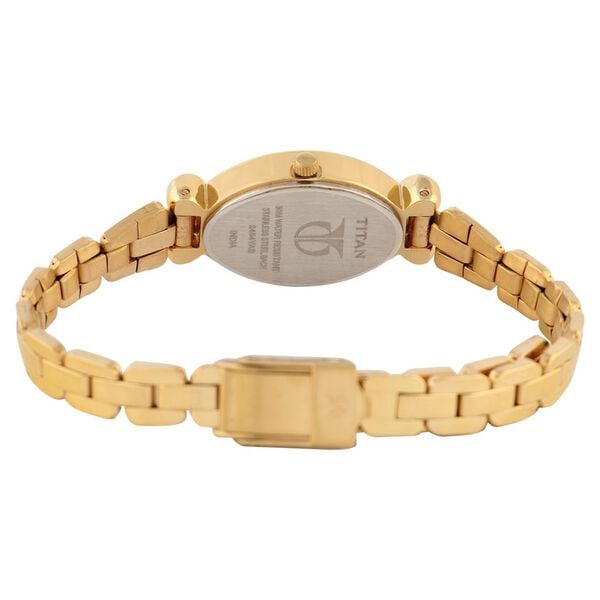 Titan 2454YM03 Black Dial Analog Watch for Women – Golden Stainless Steel Strap, Quartz Movement