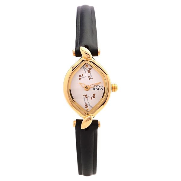 Titan 2455YL01 Silver Dial Analog Watch for Women – Black Leather Strap, Quartz Movement