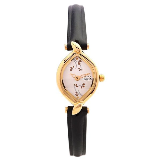 Titan 2455YL01 Silver Dial Analog Watch for Women – Black Leather Strap, Quartz Movement