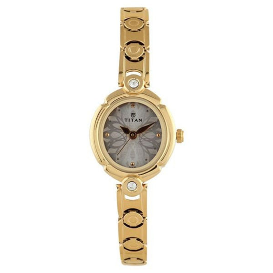 Titan 2467YM01 Quartz Analog Silver Dial Watch for Women, Golden Stainless Steel Strap