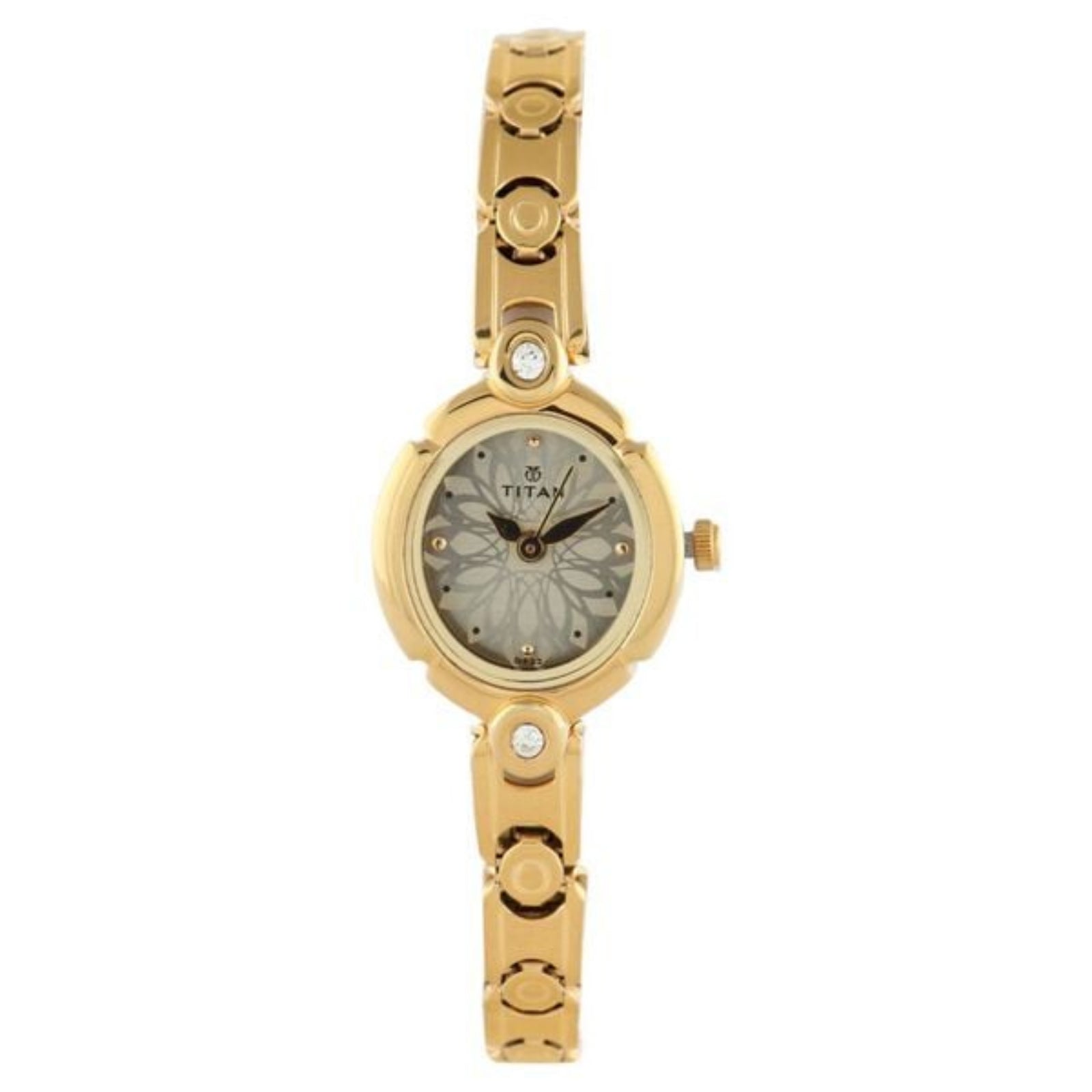 Titan 2467YM02 Quartz Analog Champagne Dial Watch for Women, Golden Stainless Steel Strap