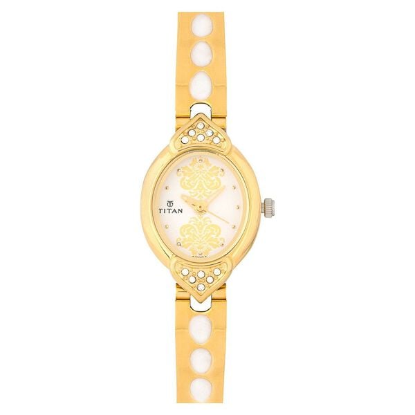 Titan 2468BM05 White Dial Analog Watch for Women – Gold & Silver Stainless Steel Strap, Quartz Movement