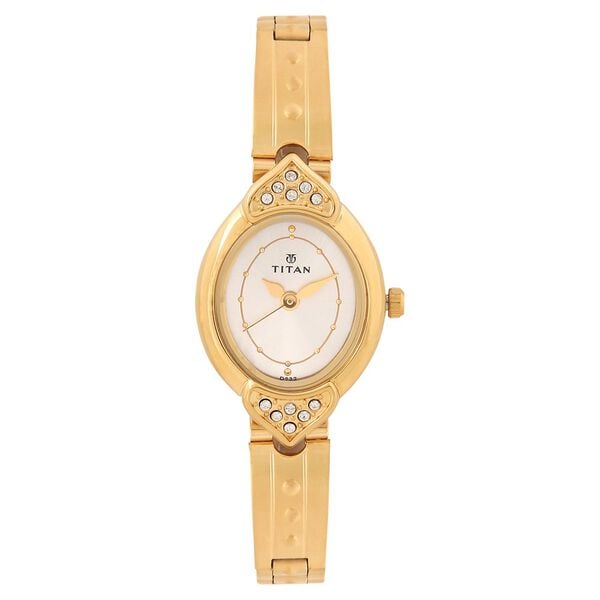 Titan 2468YM01 Silver Dial Analog Watch for Women – Golden Stainless Steel Strap, Quartz Movement