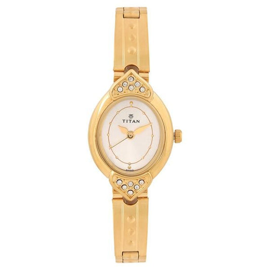 Titan 2468YM01 Silver Dial Analog Watch for Women – Golden Stainless Steel Strap, Quartz Movement