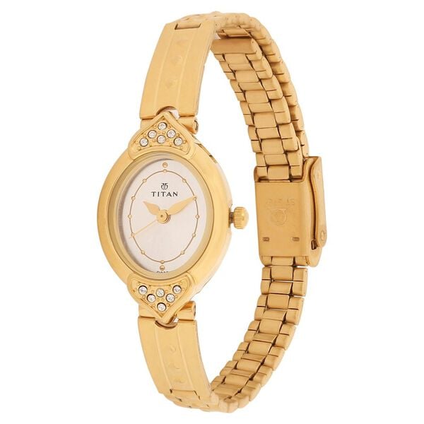 Titan 2468YM01 Silver Dial Analog Watch for Women – Golden Stainless Steel Strap, Quartz Movement