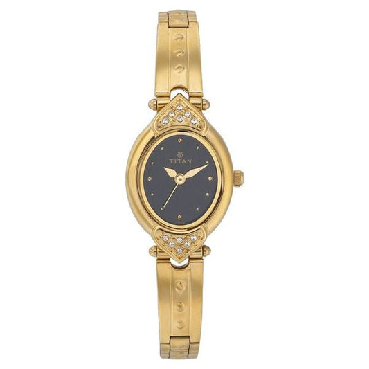 Titan 2468YM03 Black Dial Analog Watch for Women – Gold Stainless Steel Bracelet, Quartz Movement