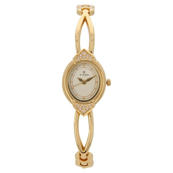 Titan 2468YM04 White Dial Gold Metal Strap Women’s Analog Watch