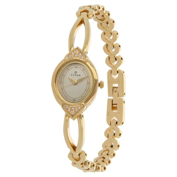 Titan 2468YM04 White Dial Gold Metal Strap Women’s Analog Watch
