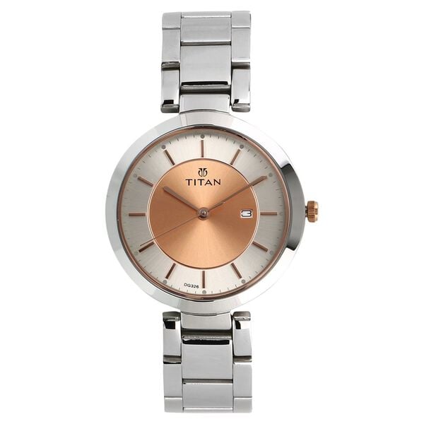 Titan 2480KM01 Women’s Rose-Gold Dial Analog Watch with Silver Stainless-Steel Strap