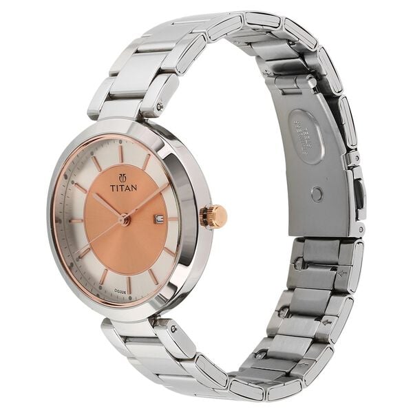 Titan 2480KM01 Women’s Analog Quartz Watch – Rose Gold Dial, Silver Stainless Steel Strap