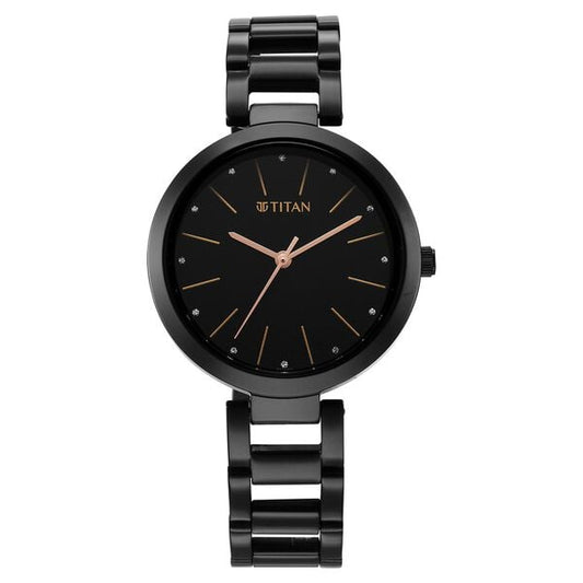 Titan 2480NM01 Women’s Black Dial Analog Watch with Black Stainless-Steel Strap