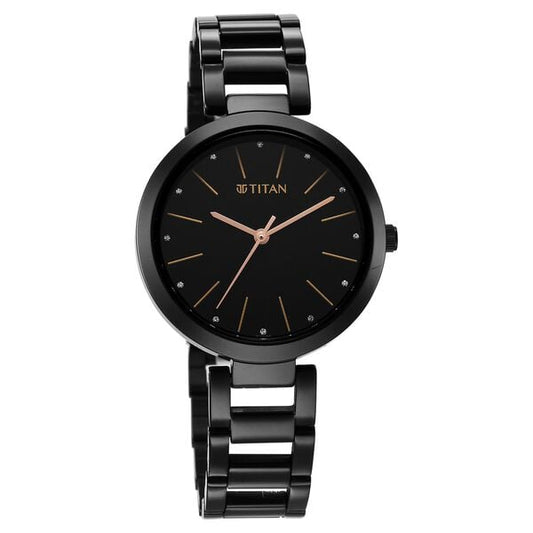 Titan 2480NM01 Women’s Black Dial Analog Watch with Black Stainless-Steel Strap