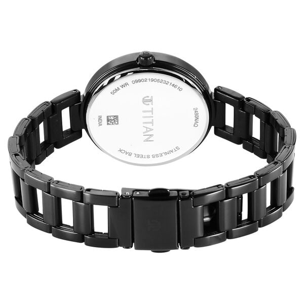 Titan 2480NM01 Black Dial Analog Watch for Women – Black Stainless Steel Bracelet, Quartz Movement, Mineral Glass, Round Metal Case