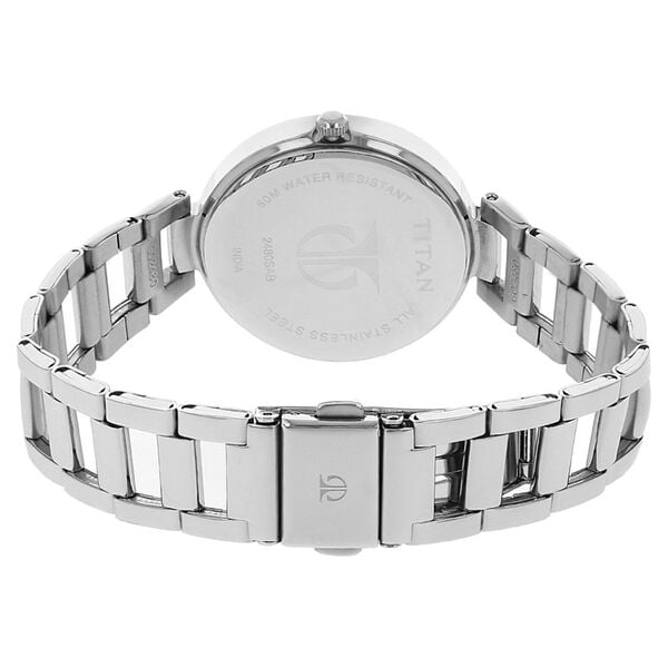Titan 2480SM02 Women’s Blue Dial Analog Watch with Silver Stainless-Steel Strap