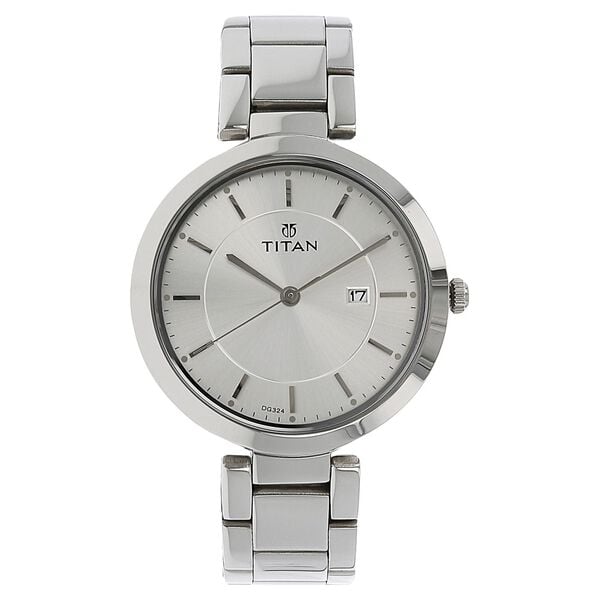 Titan 2480SM07 Women’s Mother-of-Pearl Dial Analog Watch with Silver Stainless-Steel Strap