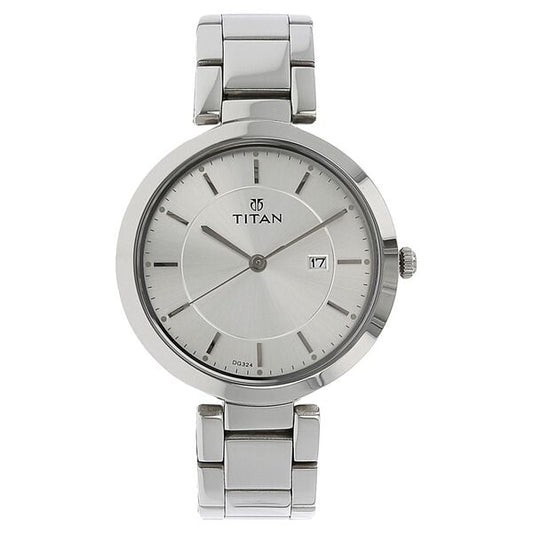 Titan 2480SM07 Women’s Mother-of-Pearl Dial Analog Watch with Silver Stainless-Steel Strap