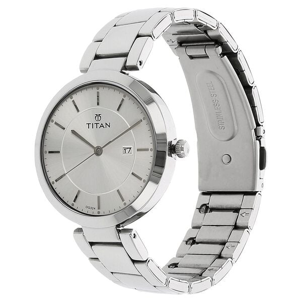 Titan 2480SM07 Women’s Mother-of-Pearl Dial Analog Watch with Silver Stainless-Steel Strap