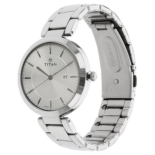 Titan 2480SM07 Women’s Mother-of-Pearl Dial Analog Watch with Silver Stainless-Steel Strap
