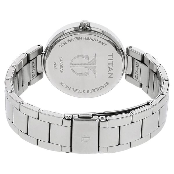 Titan 2480SM07 Women’s Mother-of-Pearl Dial Analog Watch with Silver Stainless-Steel Strap