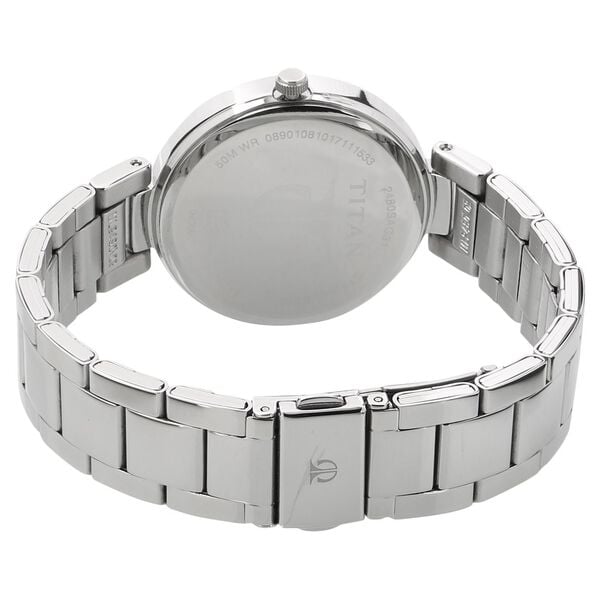 Titan 2480SM08 Women’s Black-Dial Analog Watch with Silver Stainless Steel Strap