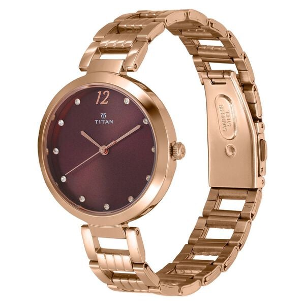 Titan 2480WM02 Purple Dial Analog Quartz Stainless Steel Women’s Watch – Rose Gold Band, Round Case, Sparkle Design
