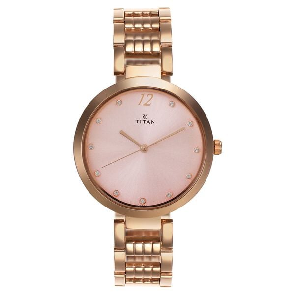 Titan 2480WM03 Women’s Pink-Dial Analog Watch with Rose-Gold Stainless Steel Strap