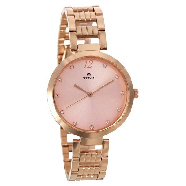 Titan 2480WM03 Women’s Pink-Dial Analog Watch with Rose-Gold Stainless Steel Strap