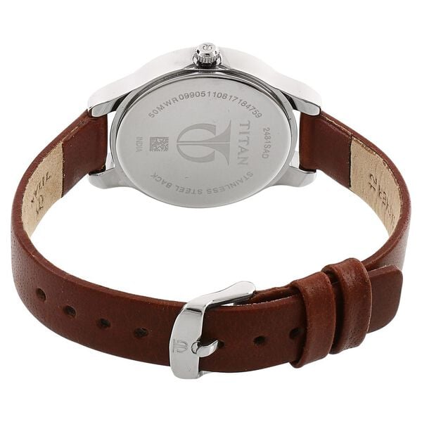 Titan 2481SL07 Black Dial Analog Watch for Women – Brown Leather Strap, Quartz Movement