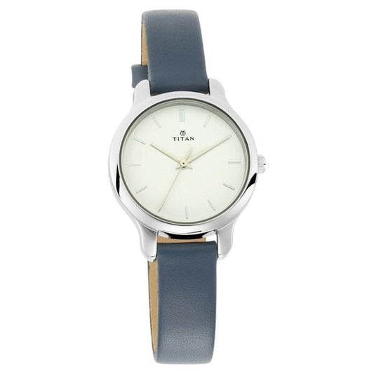 Titan 2481SL10 Women’s White-Dial Analog Watch with Blue Leather Strap