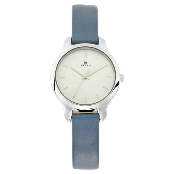 Titan 2481SL10 Women’s White-Dial Analog Watch with Blue Leather Strap
