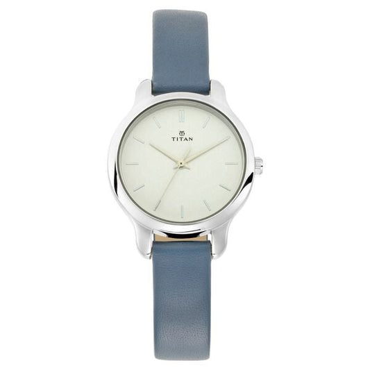 Titan 2481SL10 Women’s White-Dial Analog Watch with Blue Leather Strap