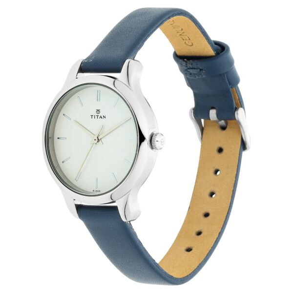 Titan 2481SL10 Women’s White-Dial Analog Watch with Blue Leather Strap