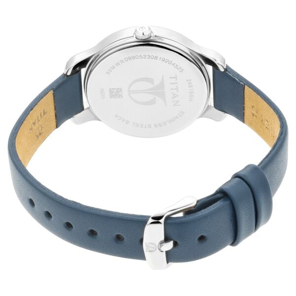 Titan 2481SL10 Women’s White-Dial Analog Watch with Blue Leather Strap