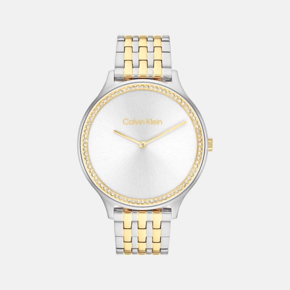 Calvin Klein 25100002 Women’s Timeless Quartz Watch with Silver White Dial & Two-Tone Stainless-Steel Strap