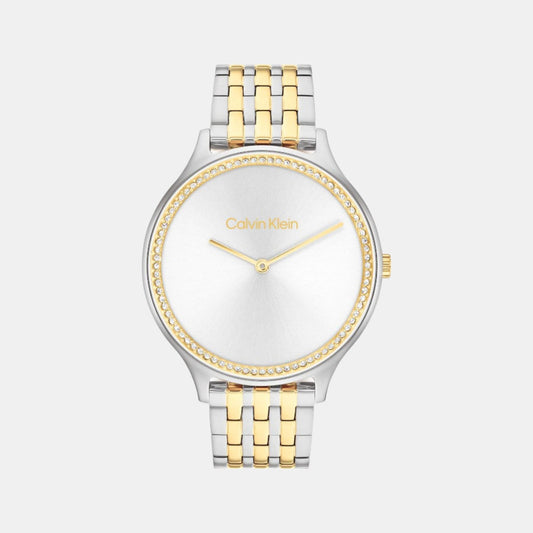 Calvin Klein 25100002 Women’s Timeless Quartz Watch with Silver White Dial & Two-Tone Stainless-Steel Strap
