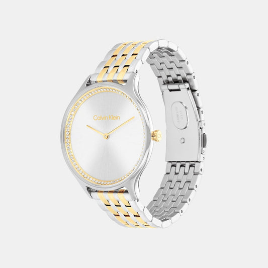 Calvin Klein 25100002 Women’s Timeless Quartz Watch with Silver White Dial & Two-Tone Stainless-Steel Strap