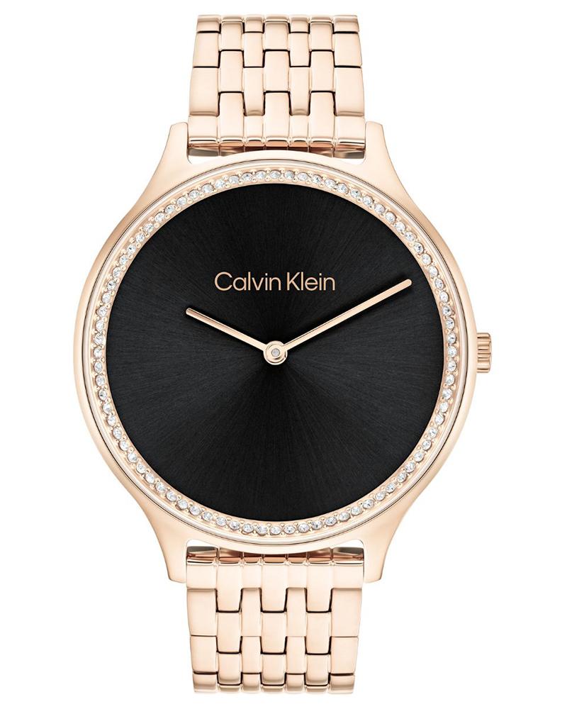 Calvin Klein 25100003 Women’s Timeless Quartz Watch with Black Dial & Carnation-Gold Stainless-Steel strap