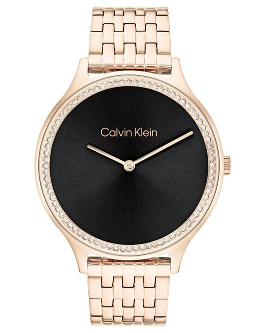 Calvin Klein 25100003 Women’s Timeless Quartz Watch with Black Dial & Carnation-Gold Stainless-Steel strap