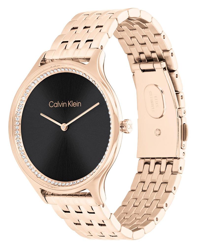 Calvin Klein 25100003 Women’s Timeless Quartz Watch with Black Dial & Carnation-Gold Stainless-Steel strap
