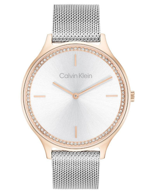 Calvin Klein 25100006 Timeless Women’s Silver-Dial Stainless Steel Mesh Watch