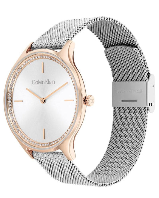 Calvin Klein 25100006 Timeless Women’s Silver-Dial Stainless Steel Mesh Watch