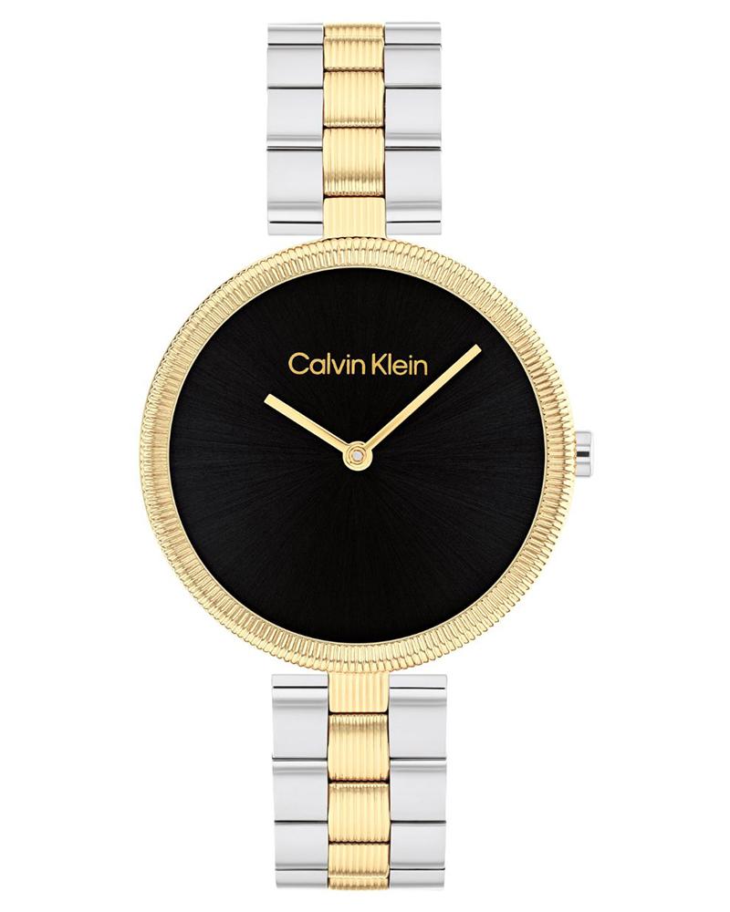 Calvin Klein 25100012 Quartz Analog Women’s Watch with Black Dial, Two-Tone Stainless Steel Bracelet