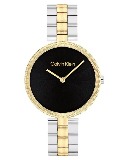 Calvin Klein 25100012 Quartz Analog Women’s Watch with Black Dial, Two-Tone Stainless Steel Bracelet