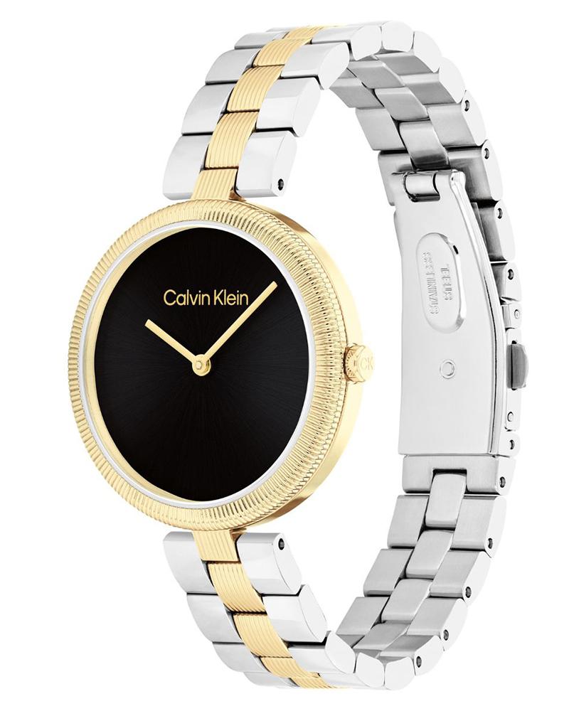 Calvin Klein 25100012 Quartz Analog Women’s Watch with Black Dial, Two-Tone Stainless Steel Bracelet
