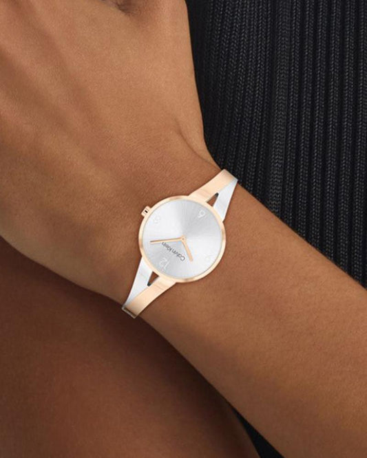 Calvin Klein 25100028 Women’s Joyful Quartz Watch with Silver White Dial & Two-Tone Stainless-Steel Strap