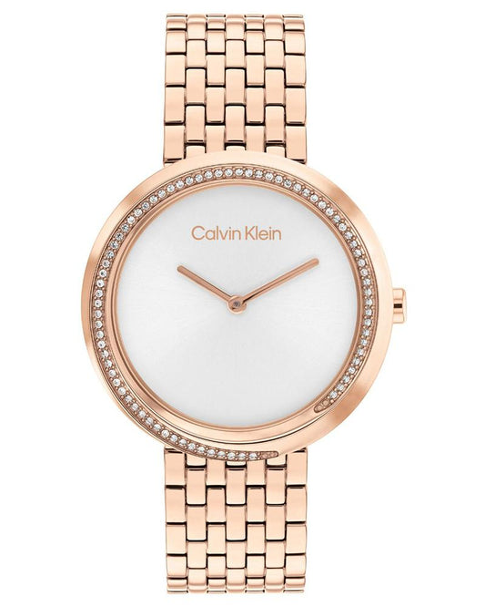 Calvin Klein 25100038 Twisted Bezel Women’s Quartz Analog Watch with Silver Dial, Stainless Steel Strap