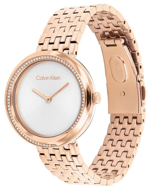 Calvin Klein 25100038 Twisted Bezel Women’s Quartz Analog Watch with Silver Dial, Stainless Steel Strap